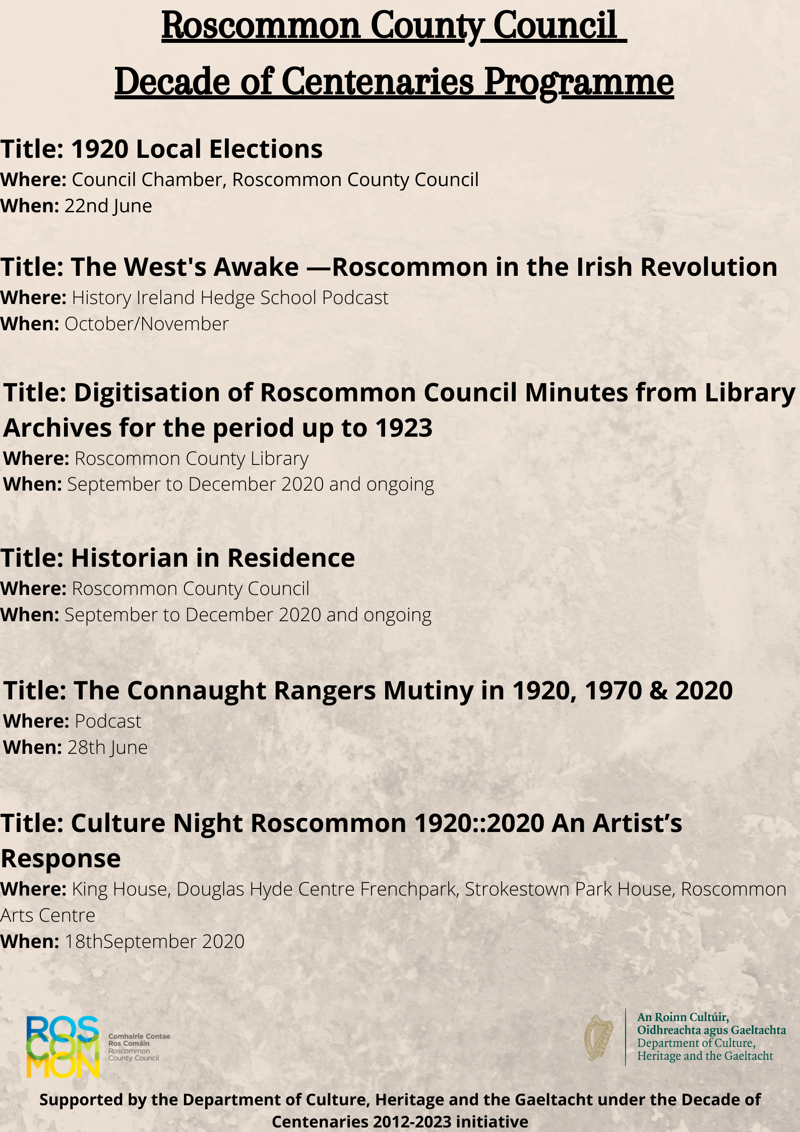 Roscommon County Council Decade of Centenaries pic Roscommon County Council Decade of Centenaries pic