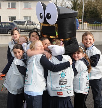 Students from Frenchpark with 'Binjamin' during National Spring Clean
