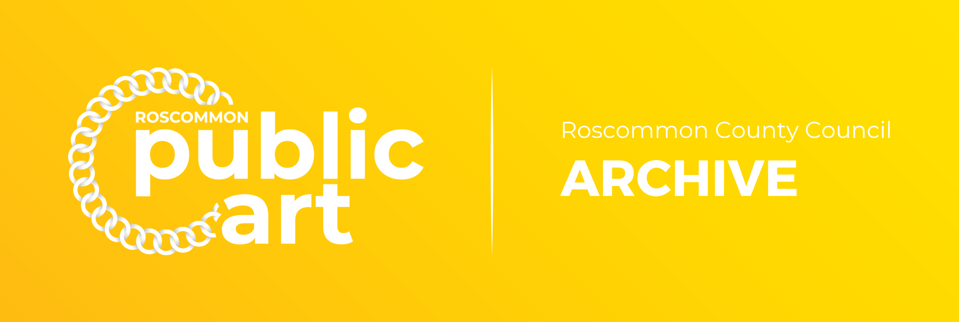 Logo for Public Art Archive Roscommon Public art logo with title Roscommon County Council archive on yellow background