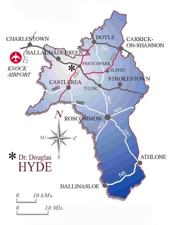 Map Showing Location of the Douglas Hyde Centre Within County Roscommon - Click For A Larger Version.